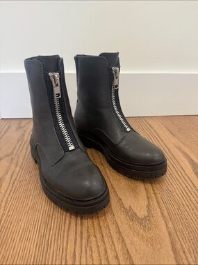 Forever 21 Black Front-Zip Platform Ankle Boots